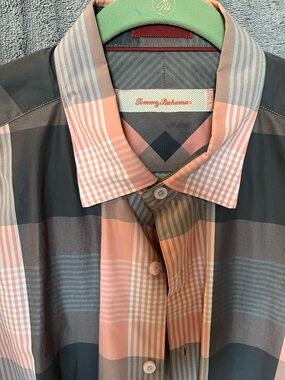 Tommy Bahama Plaid Dress Shirt in Coral and Brown
